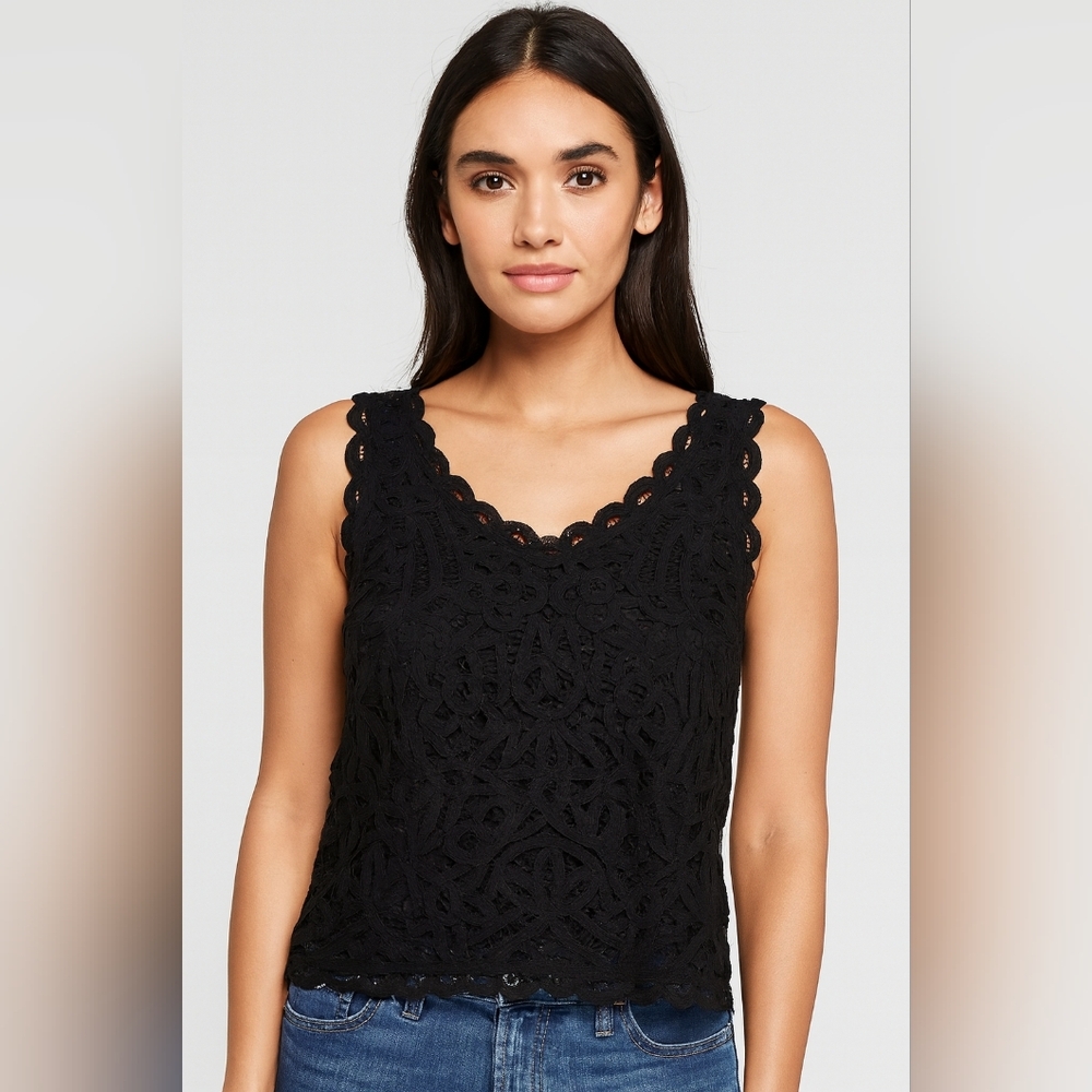 Anne Carson Linen Blend Dark‎ Romance Lace  Lined Crop Top Size Medium